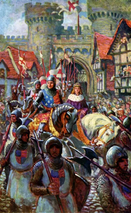 Framed Print : Edward V rides into London with Duke Richard, 1483, (c1920). Artist: C I De Lacy Framed Print : Edward V rides into London with Duke Richard, 1483, (c1920). Artist: C I De Lacy