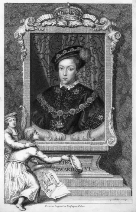 Framed Print : Edward VI, King of England, (18th century). Artist: George Vertue Framed Print : Edward VI, King of England, (18th century). Artist: George Vertue