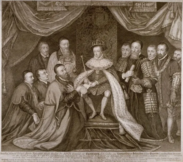 Framed Print : Edward VI signing a charter giving Bridewell to the City of London for a workhouse, 1552 (1750) Framed Print : Edward VI signing a charter giving Bridewell to the City of London for a workhouse, 1552 (1750)