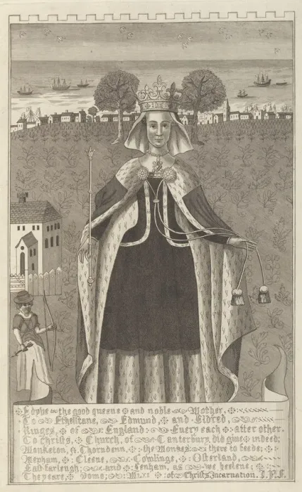 Framed Print : Edyve, the good queen and noble mother to Etheltane, Edmund and Eldred, Kinges of England, 1777. Creator: John Bayly Framed Print : Edyve, the good queen and noble mother to Etheltane, Edmund and Eldred, Kinges of England, 1777. Creator: John Bayly