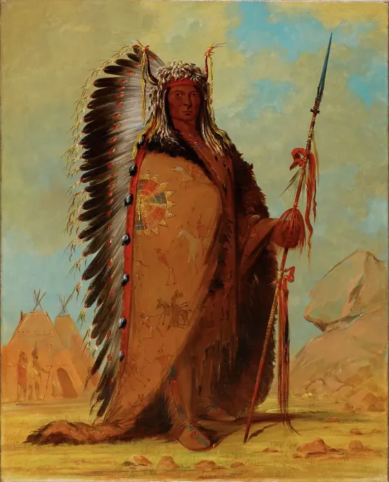 Framed Print : Ee-áh-sá-pa, Black Rock, a Two Kettle Chief of the Sioux tribe, 1845. Creator: Catlin, George (1796-1872) Framed Print : Ee-áh-sá-pa, Black Rock, a Two Kettle Chief of the Sioux tribe, 1845. Creator: Catlin, George (1796-1872)