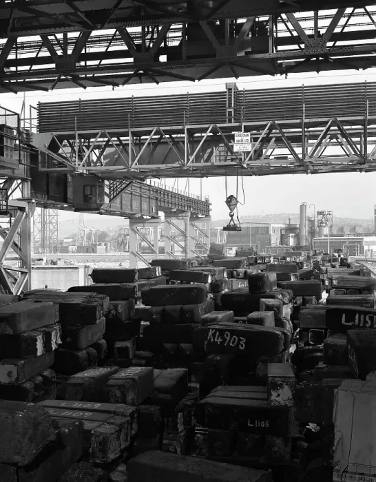 Framed Print : Eectromagnet above steel ingots, Park Gate Iron & Steel Co, Rotherham, South Yorkshire, 1964 Framed Print : Eectromagnet above steel ingots, Park Gate Iron & Steel Co, Rotherham, South Yorkshire, 1964