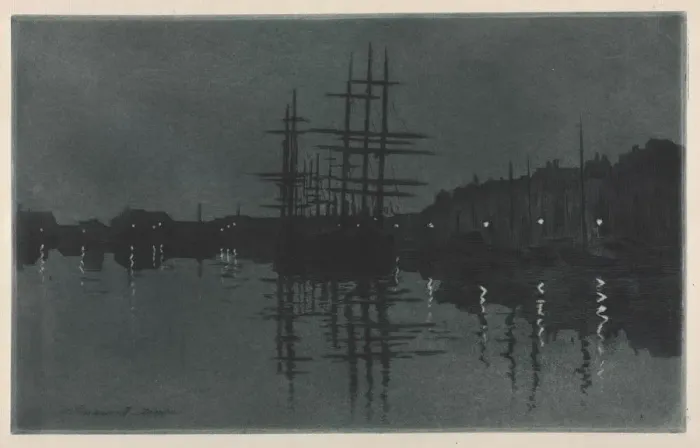 Framed Print : Effect of Moon at Dieppe, c. 1885. Creator: Henri Charles Guerard (French, 1846-1897) Framed Print : Effect of Moon at Dieppe, c. 1885. Creator: Henri Charles Guerard (French, 1846-1897)