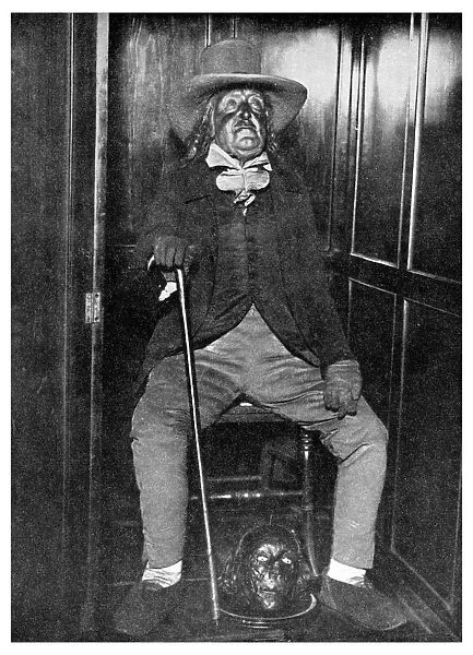 Effigy of Jeremy Bentham with his embalmed head, University College, London, 1956