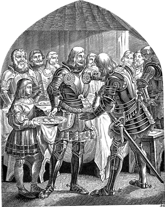 Framed Print : One egg apiece all round, but two eggs for the gallant Schweppermann (From the Geschichte des deutschen Volkes by E. Duller), 1840. Artist: Kirchhoff, Johann Jakob (1796-1848) Framed Print : One egg apiece all round, but two eggs for the gallant Schweppermann (From the Geschichte des deutschen Volkes by E. Duller), 1840. Artist: Kirchhoff, Johann Jakob (1796-1848)