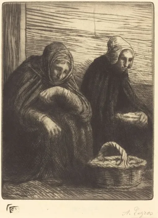 Framed Print : Egg-sellers, 2nd plate (Les marchandes d oeufs). Creator: Alphonse Legros Framed Print : Egg-sellers, 2nd plate (Les marchandes d oeufs). Creator: Alphonse Legros