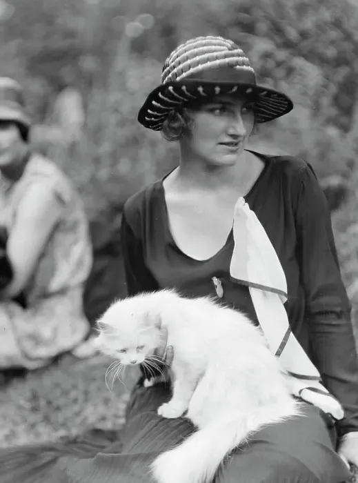 Framed Print : Egger, Gabrielle, Miss, with cat, seated outdoors, between 1926 and 1930. Creator: Arnold Genthe Framed Print : Egger, Gabrielle, Miss, with cat, seated outdoors, between 1926 and 1930. Creator: Arnold Genthe