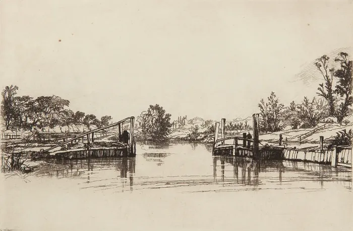 Framed Print : Egham Lock. Creator: Francis Seymour Haden Framed Print : Egham Lock. Creator: Francis Seymour Haden