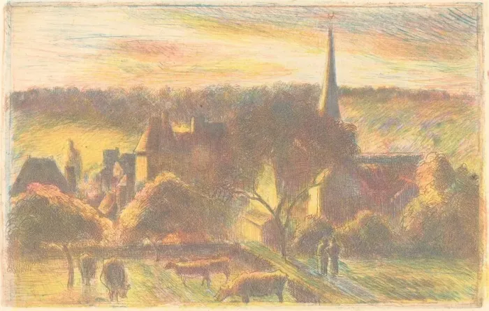 Framed Print : Eglise et ferme d Eragny (A Church and Farm at Eragny), 1890 Framed Print : Eglise et ferme d Eragny (A Church and Farm at Eragny), 1890