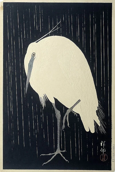 Egret in the rain, 1925-1936. Creator: Ohara, Koson (1877-1945)
