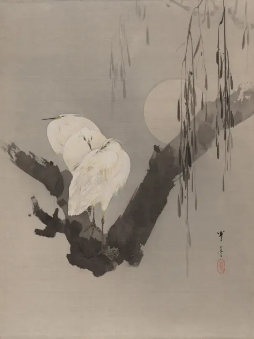 Framed Print : Egrets in a Tree at Night, ca. 1887. Creator: Watanabe Seitei