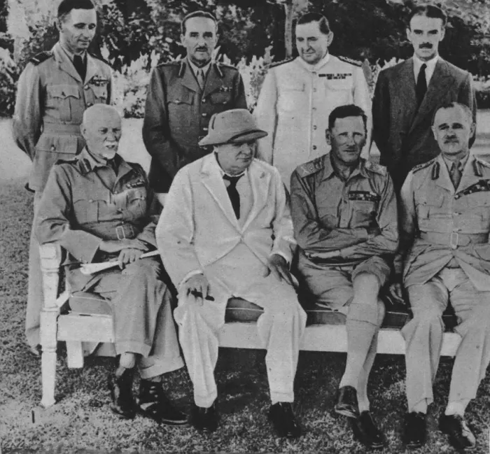 Framed Print : At the Front in Egypt: Mr. Churchill in Cairo with members of the Middle East War Council, 1942 Framed Print : At the Front in Egypt: Mr. Churchill in Cairo with members of the Middle East War Council, 1942