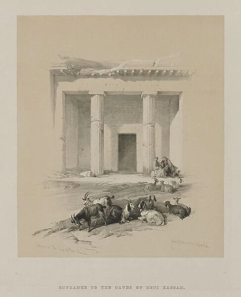 Egypt and Nubia, Volume I: Entrance to the Caves of Beni-Hasan, 1847. Creator: Louis Haghe