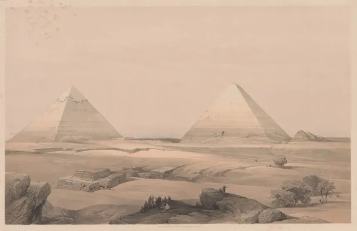 Framed Print : Egypt and Nubia: Volume I - No. 3, Pyramids of Gizeh, 1838. Creator: Louis Haghe (British Framed Print : Egypt and Nubia: Volume I - No. 3, Pyramids of Gizeh, 1838. Creator: Louis Haghe (British