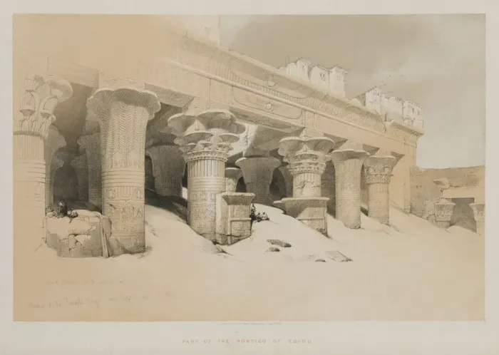 Framed Print : Egypt and Nubia Volume I: Portico of the Temple Edfou, Upper Egypt, 1846. Creator Framed Print : Egypt and Nubia Volume I: Portico of the Temple Edfou, Upper Egypt, 1846. Creator