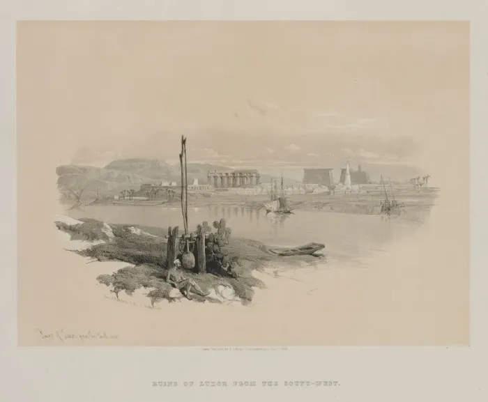 Framed Print : Egypt and Nubia, Volume I: Ruins of Luxor from the South-West, 1846. Creator: Louis Haghe (British Framed Print : Egypt and Nubia, Volume I: Ruins of Luxor from the South-West, 1846. Creator: Louis Haghe (British