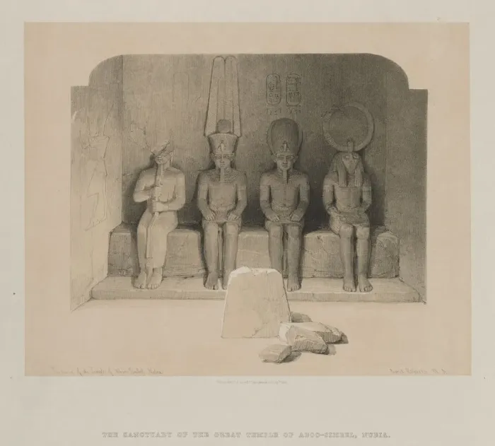 Framed Print : Egypt and Nubia, Volume I: Sanctuary of the Temple of Aboo-Simbel, Nubia, 1846. Creator Framed Print : Egypt and Nubia, Volume I: Sanctuary of the Temple of Aboo-Simbel, Nubia, 1846. Creator
