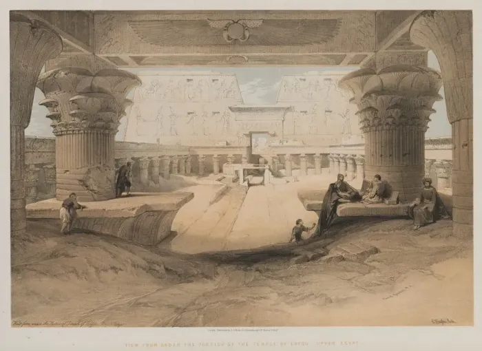Framed Print : Egypt and Nubia, Volume I: View from Under the Portico of the Temple of Edfou, Upper Egypt, 1847 Framed Print : Egypt and Nubia, Volume I: View from Under the Portico of the Temple of Edfou, Upper Egypt, 1847