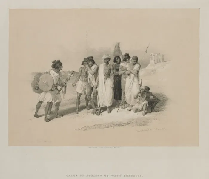 Framed Print : Egypt and Nubia, Volume II: Group of Nubians-Wady Kardasey, 1847. Creator: Louis Haghe (British Framed Print : Egypt and Nubia, Volume II: Group of Nubians-Wady Kardasey, 1847. Creator: Louis Haghe (British