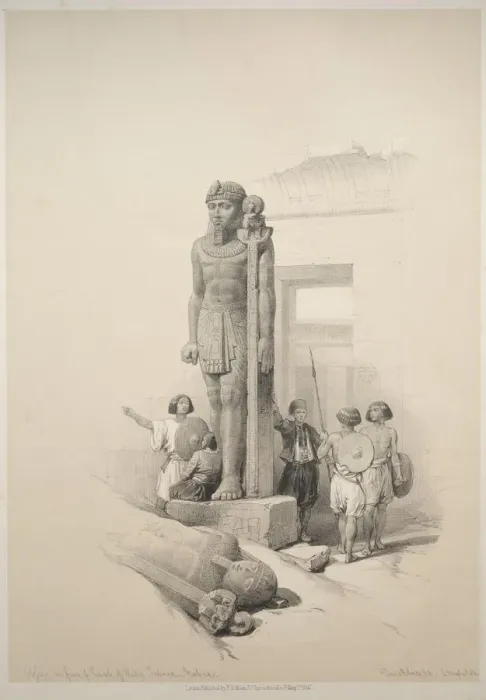 Framed Print : Egypt and Nubia: Volume II - No. 7, Colossi at Wady Saboua, 1838. Creator: Louis Haghe (British Framed Print : Egypt and Nubia: Volume II - No. 7, Colossi at Wady Saboua, 1838. Creator: Louis Haghe (British