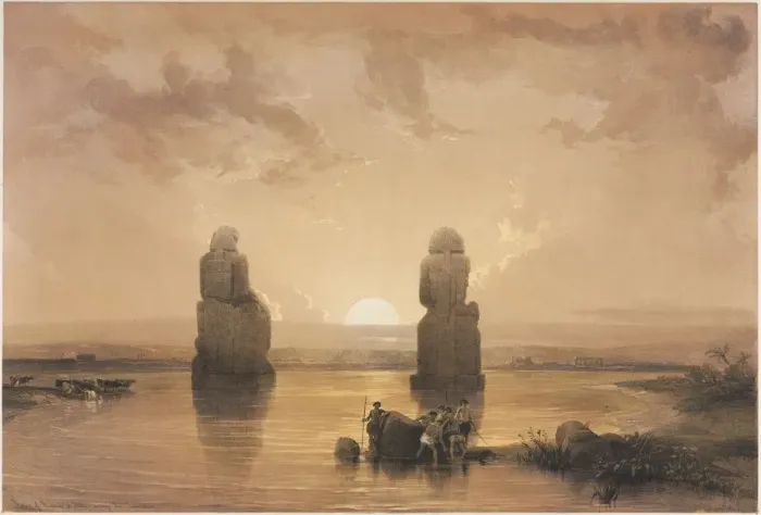Framed Print : Egypt and Nubia, Volume II: Statues of Memnon at Thebes, during the Inundation, 1848 Framed Print : Egypt and Nubia, Volume II: Statues of Memnon at Thebes, during the Inundation, 1848