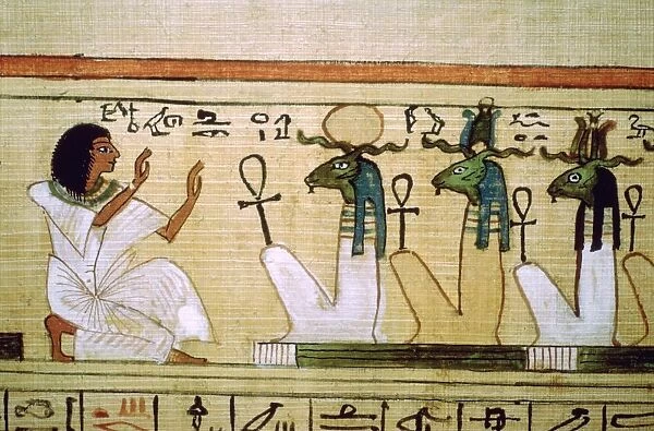 Egyptian Book of the Dead, deceased kneeling before the gods of the underworld