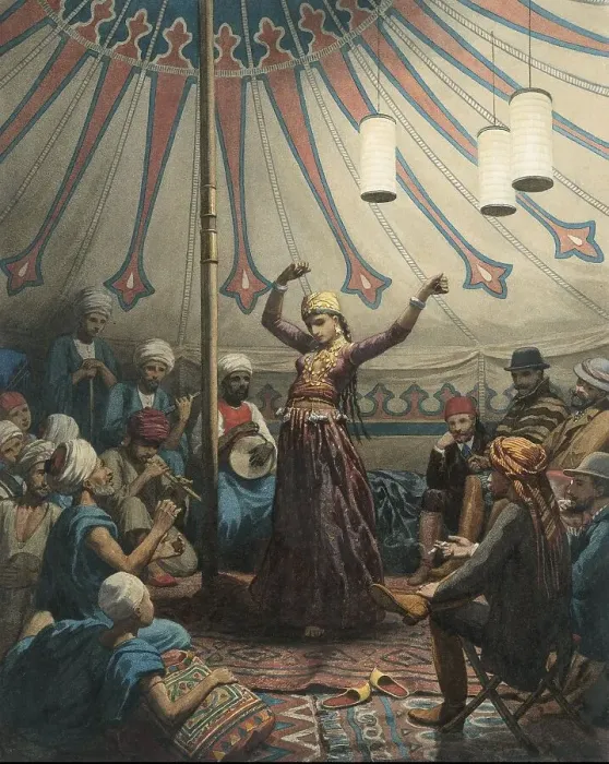 Framed Print : Egyptian dancer in a tent, with musicians and spectators, 1868 or later. Creator: Willem de Famars Testas Framed Print : Egyptian dancer in a tent, with musicians and spectators, 1868 or later. Creator: Willem de Famars Testas