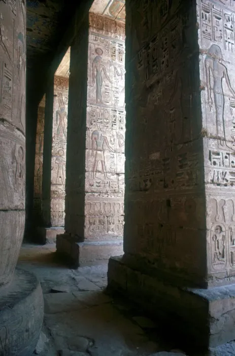 Framed Print : Egyptian gods engraved on pillars, Mortuary Temple, Medinat Habu, Egypt, c12th century BC Framed Print : Egyptian gods engraved on pillars, Mortuary Temple, Medinat Habu, Egypt, c12th century BC