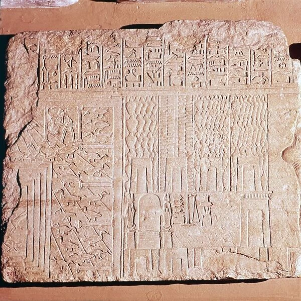 Egyptian Limestone Relief with scenes of Fields and Storehouses