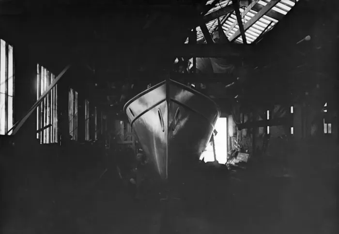 Framed Print : Egyptian motor launch in shed, 1911. Creator: Kirk & Sons of Cowes Framed Print : Egyptian motor launch in shed, 1911. Creator: Kirk & Sons of Cowes