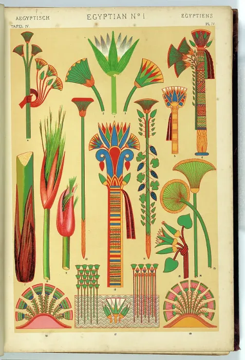 Framed Print : Egyptian Ornament (1). The Lotus and Papyrus. Plate 4 from the book: The grammar of ornament, 1868. Creator: Owen Jones Framed Print : Egyptian Ornament (1). The Lotus and Papyrus. Plate 4 from the book: The grammar of ornament, 1868. Creator: Owen Jones
