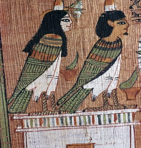 Egyptian papyrus depicting two soul-birds (Bas), 13th century BC