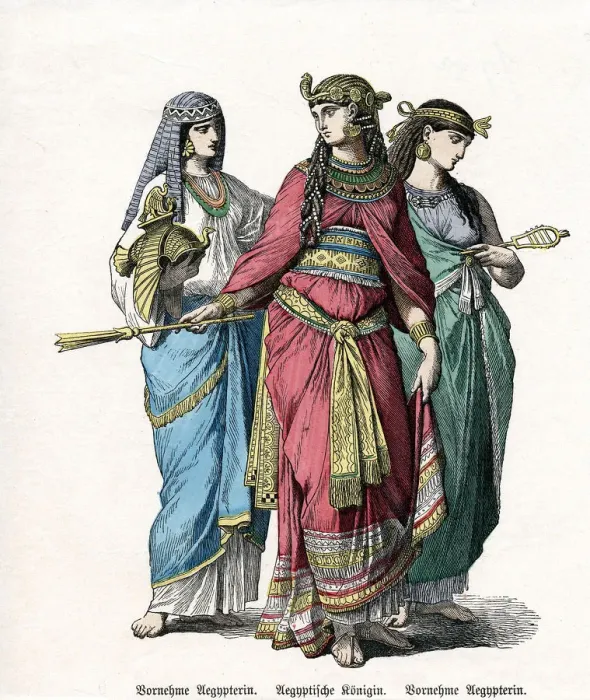 Framed Print : Egyptian queen and female attendants, mid 19th century Framed Print : Egyptian queen and female attendants, mid 19th century
