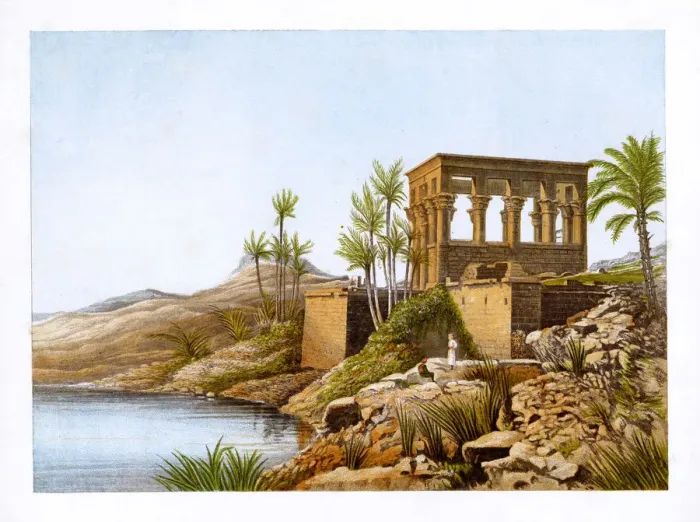 Framed Print : Egyptian temple by the River Nile, Egypt, c1870. Artist: W Dickens Framed Print : Egyptian temple by the River Nile, Egypt, c1870. Artist: W Dickens