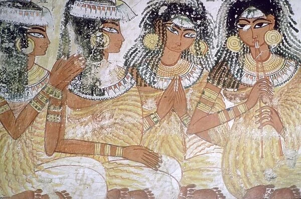 Egyptian wall-painting of musicians at a banquet
