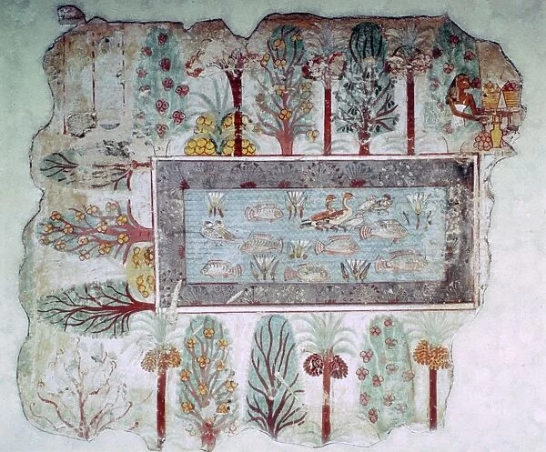 Egyptian wall-painting of an ornamental pool with fish, 14th century BC