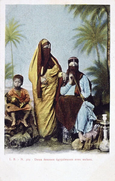 Egyptian Women and Child, vintage French postcard, c1900