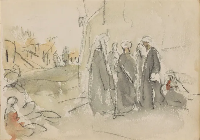 Framed Print : Egyptians on a street corner in Luxor, 1919. Creator: Marius Bauer Framed Print : Egyptians on a street corner in Luxor, 1919. Creator: Marius Bauer