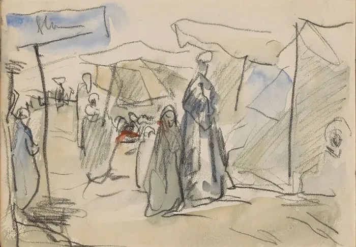 Framed Print : Egyptians walking on a road, 1919. Creator: Marius Bauer Framed Print : Egyptians walking on a road, 1919. Creator: Marius Bauer