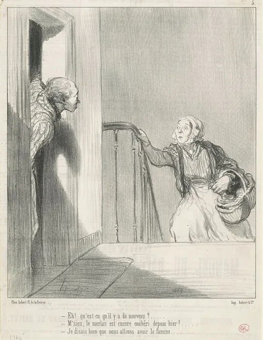 Framed Print : Eh! Qu'est-ce qu'il y a de nouveau?... 19th century. Creator: Honore Daumier Framed Print : Eh! Qu'est-ce qu'il y a de nouveau?... 19th century. Creator: Honore Daumier