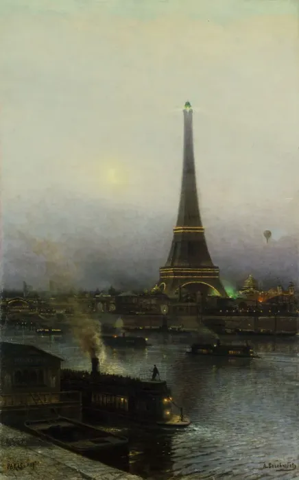 Framed Print : The Eiffel tower at Night, 1889. Creator: Bogolyubov, Alexei Petrovich (1824-1896) Framed Print : The Eiffel tower at Night, 1889. Creator: Bogolyubov, Alexei Petrovich (1824-1896)