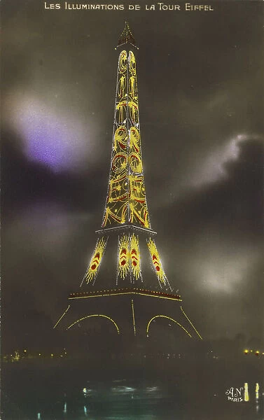 The Eiffel tower at Night, c. 1925. Creator: Anonymous