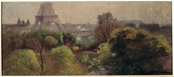 Framed Print : Eiffel Tower, seen from the Delessert garden, 1903. Creator: Adolphe-Ernest Gumery Framed Print : Eiffel Tower, seen from the Delessert garden, 1903. Creator: Adolphe-Ernest Gumery