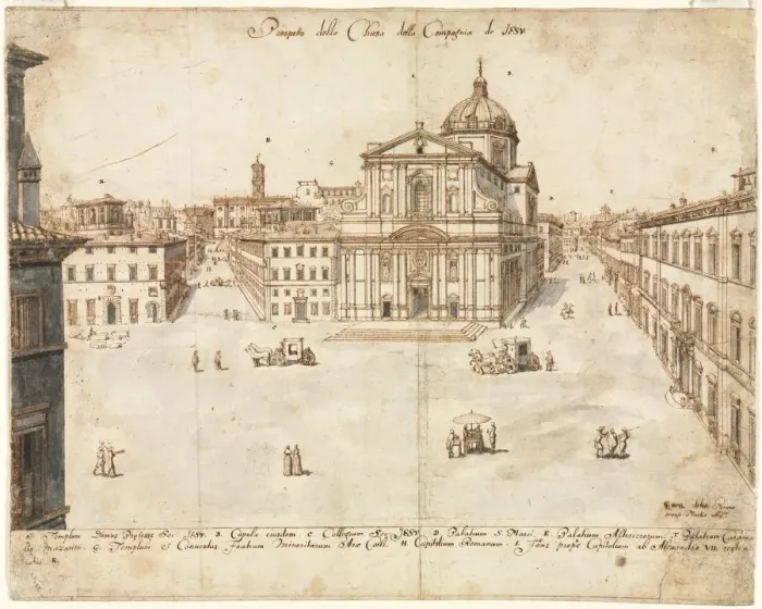 Framed Print : Eighteen Views of Rome: The Church of the Gesu, 1665. Creator: Lievin Cruyl (Flemish, c Framed Print : Eighteen Views of Rome: The Church of the Gesu, 1665. Creator: Lievin Cruyl (Flemish, c