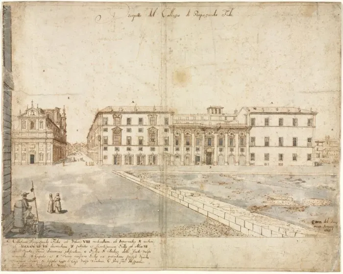 Framed Print : Eighteen Views of Rome: The Collegio di Propaganda Fide (recto)…, 1665. Creator Framed Print : Eighteen Views of Rome: The Collegio di Propaganda Fide (recto)…, 1665. Creator
