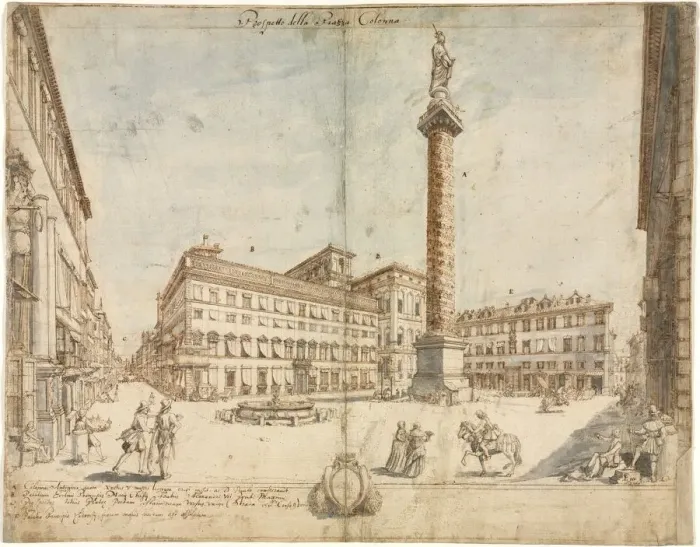 Framed Print : Eighteen Views of Rome: The Piazza Colonna, 1664. Creator: Lievin Cruyl (Flemish, c Framed Print : Eighteen Views of Rome: The Piazza Colonna, 1664. Creator: Lievin Cruyl (Flemish, c
