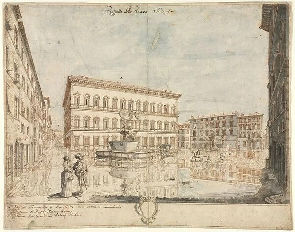 Eighteen Views of Rome: The Piazza Farnese (recto), 1664. Creator: Lievin Cruyl (Flemish, c