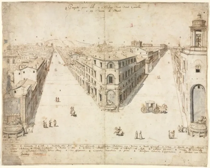 Framed Print : Eighteen Views of Rome: The Quattro Fontane Looking Toward Monte Cavallo, 1665. Creator Framed Print : Eighteen Views of Rome: The Quattro Fontane Looking Toward Monte Cavallo, 1665. Creator