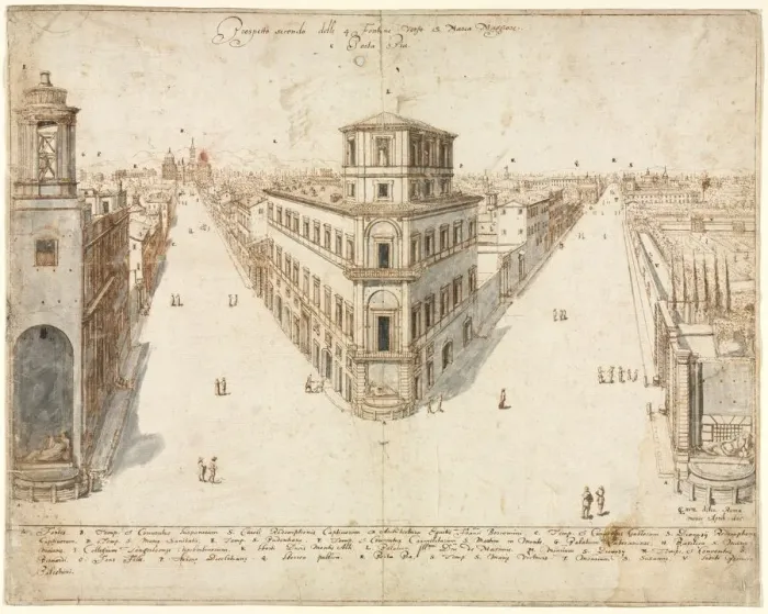 Framed Print : Eighteen Views of Rome: The Quattro Fontane Looking Toward Santa Maria Maggiore, 1665 Framed Print : Eighteen Views of Rome: The Quattro Fontane Looking Toward Santa Maria Maggiore, 1665