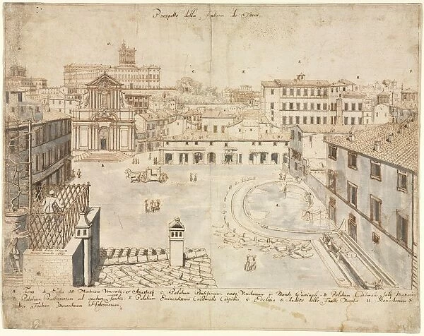 Eighteen Views of Rome: The Trevi Fountain, 1665. Creator: Lievin Cruyl (Flemish, c